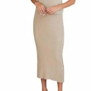Rachel Zoe Los Angeles NY Set Skirt and  Top Beige Ribbed Viscose Sleveeless M